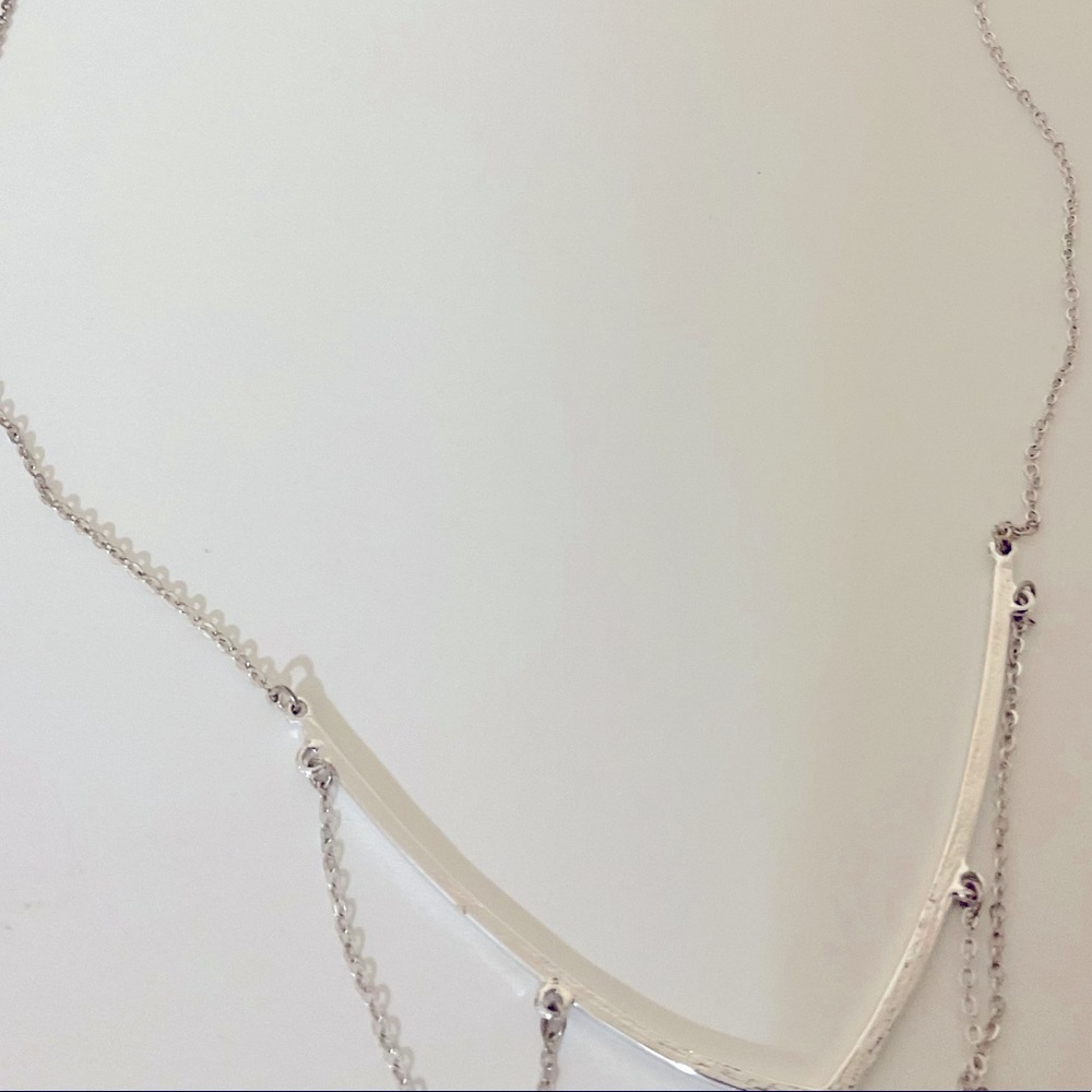 Multi Strand Chain Silvertone Necklace - Picture 3 of 4